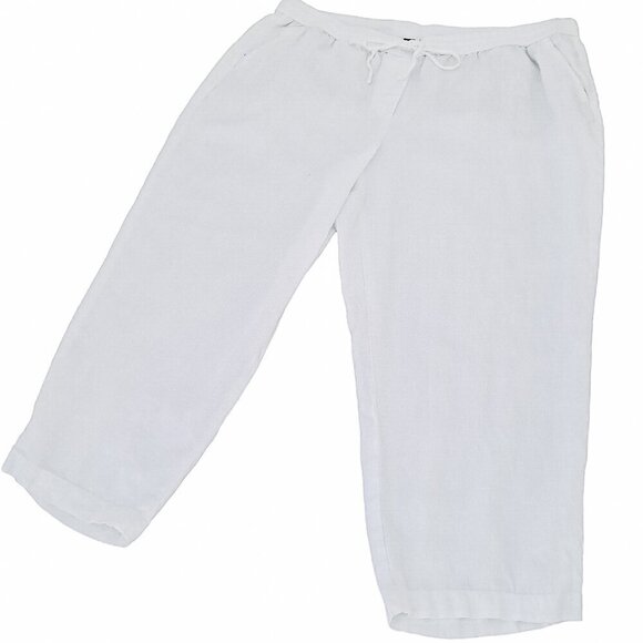 Talbots 100% Linen pants 18W white elastic waist pull on crop Beach lagenlook - Picture 5 of 16
